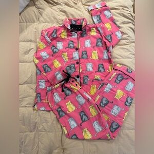 PJ Salvage Flannel 2-Piece Pajama SET ‘See/Hear/Speak No Evil CATS’ Pink Small